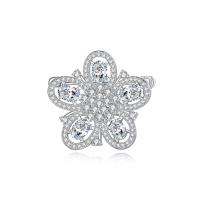 Cubic Zirconia Brooch, Brass, Flower, platinum color plated, micro pave cubic zirconia & for woman 
