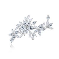 Cubic Zirconia Brooch, Brass, Flower, platinum color plated, micro pave cubic zirconia & for woman 