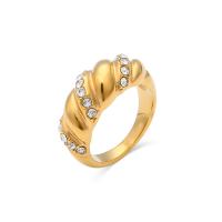 Cubic Zirconia anillo de dedo de acero inoxidable, acero inoxidable 304, Recubrimiento iónico al vacío, Joyería & micro arcilla de zirconia cúbica, dorado, tamaño:6-8, Vendido por UD
