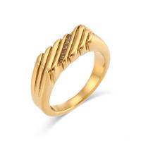 Cubic Zirconia anillo de dedo de acero inoxidable, acero inoxidable 304, Recubrimiento iónico al vacío, Joyería & micro arcilla de zirconia cúbica, dorado, 15x6mm, tamaño:6-8, Vendido por UD