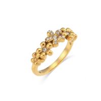 Cubic Zirconia anillo de dedo de acero inoxidable, acero inoxidable 304, Flor, 18K chapado en oro, Joyería & micro arcilla de zirconia cúbica, dorado, tamaño:6-8, Vendido por UD