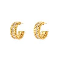 Stainless Steel Cubic Zirconia Stud Earring, 304 Stainless Steel, Vacuum Ion Plating, fashion jewelry & micro pave cubic zirconia, gold 