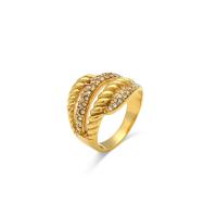 Нержавеющая сталь Rhinestone палец кольцо, Нержавеющая сталь 304, 18K позолоченный, ювелирные изделия моды & многослойный & со стразами, золотой, размер:6-8, продается PC