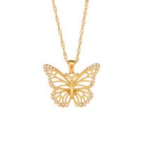 Cubic Zirconia Stainless Steel Necklace, 304 Stainless Steel, with 5cm extender chain, Butterfly, Vacuum Ion Plating, micro pave cubic zirconia, gold cm 