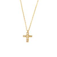 Cubic Zirconia Stainless Steel Necklace, 304 Stainless Steel, Cross, Vacuum Ion Plating, micro pave cubic zirconia, golden cm 