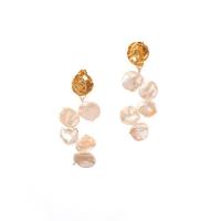Freshwater Pearl Brass Earring, with Freshwater Pearl, 18K gold plated, fashion jewelry & for woman, 6-10mm 