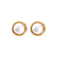 Freshwater Pearl Brass Earring, with Freshwater Pearl, Round, real gold plated, fashion jewelry & for woman, 17mm 