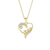 Sterling Silver Jewelry Necklace, 925 Sterling Silver, with 2inch extender chain, Heart, plated, cross chain & for woman & with rhinestone & hollow Approx 15.7 Inch 