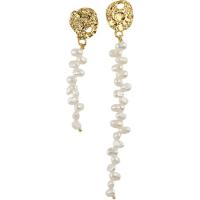 Asymmetric Earrings, Brass, with Freshwater Pearl, 18K gold plated, fashion jewelry & for woman 