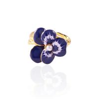 Brass Finger Ring, with Plastic Pearl, Flower, plated, Hand-Painted Enamel Glaze & adjustable & for woman 18mm, US Ring 
