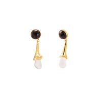 Brass Drop Earring, with Black Agate & Crystal, 18K gold plated, fashion jewelry & for woman, 42mm 