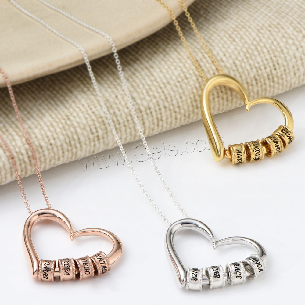 304 Stainless Steel Necklace, with 1.97inch extender chain, Heart, 18K gold plated, Each custom text must be less than 10 letters & Mother Day Jewelry & for woman, more colors for choice, Length:Approx 17.72 Inch, Sold By PC