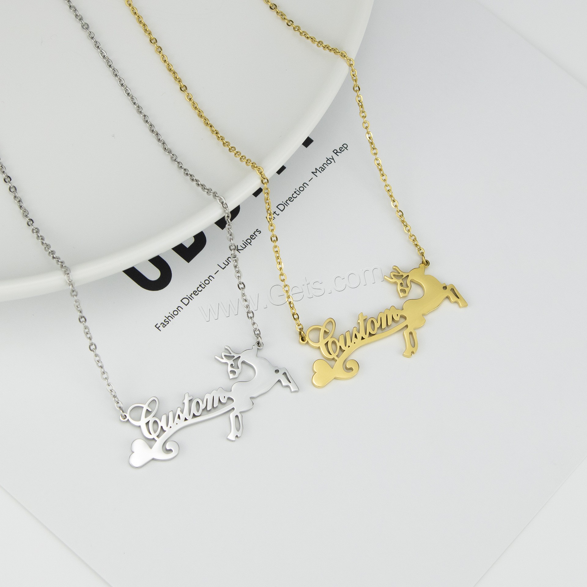 304 Stainless Steel Necklace, with 1.97inch extender chain, Christmas Reindeer, 18K gold plated, Each custom text must be less than 10 letters & Christmas Design & fashion jewelry & Unisex, more colors for choice, 51x25mm, Length:Approx 17.72 Inch, Sold By PC