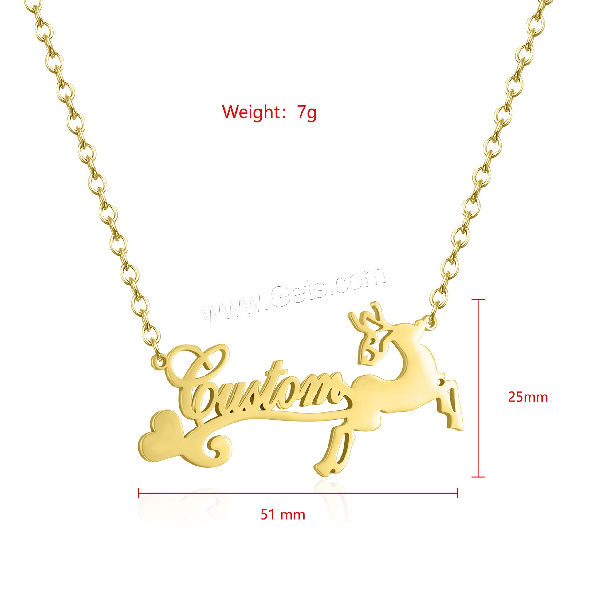 304 Stainless Steel Necklace, with 1.97inch extender chain, Christmas Reindeer, 18K gold plated, Each custom text must be less than 10 letters & Christmas Design & fashion jewelry & Unisex, more colors for choice, 51x25mm, Length:Approx 17.72 Inch, Sold By PC