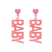 Acrylic Stud Earring, Zinc Alloy, with Acrylic, Alphabet Letter, stoving varnish, fashion jewelry & for woman, pink 