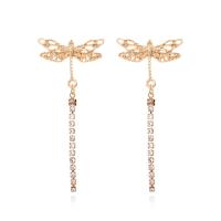 Zinc Alloy Stud Earring, Dragonfly, fashion jewelry & for woman & with rhinestone, golden 