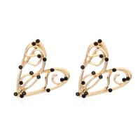 Zinc Alloy Stud Earring, Heart, fashion jewelry & for woman & with rhinestone & hollow, golden 