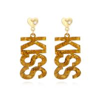 Acrylic Stud Earring, Zinc Alloy, with Acrylic, Alphabet Letter, fashion jewelry & for woman & with rhinestone, golden 