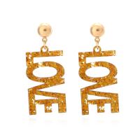 Acrylic Stud Earring, Alphabet Letter, Carved, fashion jewelry & for woman, golden 