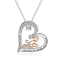 Mother's Day Jewelry & Supplies, Zinc Alloy, with 1.97inch extender chain, Heart, Mother Day Jewelry & micro pave cubic zirconia & for woman, silver color Approx 17.72 Inch 