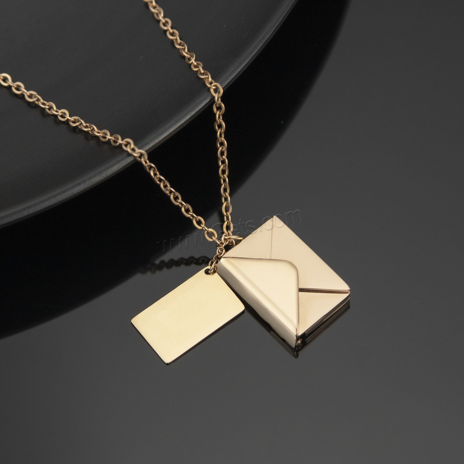 304 Stainless Steel Necklace, with 1.97inch extender chain, Envelope, 18K gold plated, Each custom text must be less than 10 letters & fashion jewelry & Unisex, more colors for choice, Length:Approx 18 Inch, Sold By PC