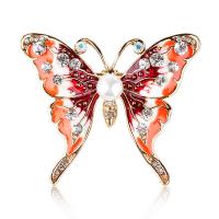 Zinc Alloy Jewelry Brooch, with Plastic Pearl, Butterfly, gold color plated, for woman & enamel & with rhinestone 