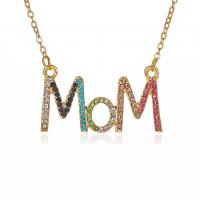 Mother's Day Jewelry & Supplies, Zinc Alloy, with 1.97inch extender chain, Alphabet Letter, KC gold color plated, Mother Day Jewelry & for woman & with rhinestone, multi-colored Approx 18.9 Inch 