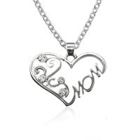 Mother's Day Jewelry & Supplies, Zinc Alloy, with 1.97inch extender chain, Heart, Mother Day Jewelry & for woman & with rhinestone, silver color Approx 18.11 Inch 