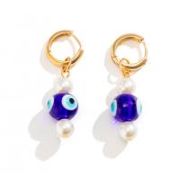 Boucles d'oreilles de mauvais œil, alliage de zinc, avec perle de plastique & Acrylique, bijoux de mode & pour femme, 1.5*5cm, Vendu par paire