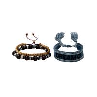 Wood Bracelets, Polyester and Cotton, with Wood, Embroidery, Adjustable & three pieces & for man Approx 19 cm, Approx 28 cm 