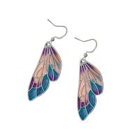 Enamel Zinc Alloy Drop Earring, Butterfly, silver color plated, for woman 
