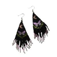 Fashion Fringe Earrings, Glass Beads, with Zinc Alloy, silver color plated, Bohemian style & for woman, black 