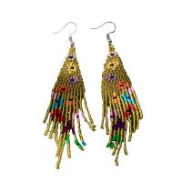 Fashion Fringe Earrings, Glass Beads, with Zinc Alloy, silver color plated, Bohemian style & for woman 
