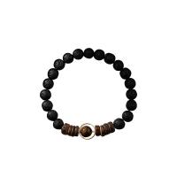 Lava Bead Bracelet, with Wood, Round, vintage & elastic & for man, black Approx 19 cm 
