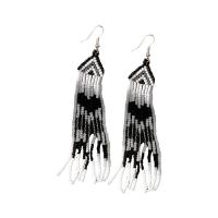 Fashion Fringe Earrings, Glass Beads, with Zinc Alloy, silver color plated, folk style & for woman 