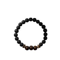 Lava Bead Bracelet, with Wood, Round, vintage & elastic & for man, black Approx 19 cm 