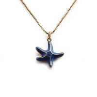 Ожерелье ручной латунные, Латунь, с 5cm наполнитель цепи, Морская звезда, вакуумное ионное покрытие, эмаль, голубой, длина:40 см, продается PC