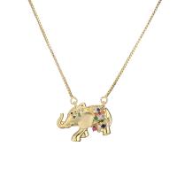 Cubic Zircon Micro Pave Brass Necklace, Elephant, Vacuum Ion Plating, micro pave cubic zirconia & enamel 
