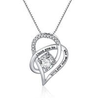 Brass Jewelry Necklace, with 304 Stainless Steel Chain, Heart, plated, micro pave cubic zirconia & hollow, 21mm cm 