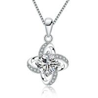 Brass Jewelry Necklace, with 304 Stainless Steel Chain, Four Leaf Clover, plated, cross chain & micro pave rhinestone, white cm 