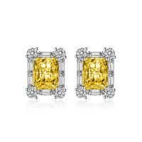 Cubic Zircon Brass Earring, Rectangle, silver color plated, micro pave cubic zirconia & for woman 