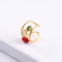 Crystal Brass Finger Ring, with Crystal & Resin, gold color plated, adjustable & for woman & hollow, US Ring 
