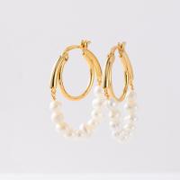 Freshwater Pearl Brass Earring, with Freshwater Pearl, 18K gold plated, Bohemian style & for woman 