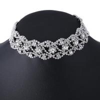 Zinc Alloy Choker Necklace, with 8.5cm extender chain, fashion jewelry & for woman & with rhinestone, silver color Approx 26 cm 