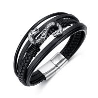 Bracelet en cuir artificiel, Cuir synthétique, avec Acier inoxydable 304, fait à la main, bijoux de mode & unisexe, noire, 11mm Environ 8.27 pouce, Vendu par PC