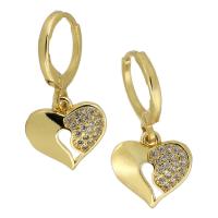 Cubic Zirconia Micro Pave Brass Earring, Heart, gold color plated, fashion jewelry & micro pave cubic zirconia & for woman, 26mm,12*12*2mm 