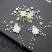 Zinc Alloy Headband Kit, hair comb & hair stick, with Crystal & Plastic Pearl, three pieces & fashion jewelry & for woman, golden, 130mm 