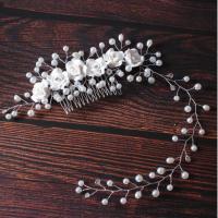 Decorative Hair Combs, Zinc Alloy, with Plastic Pearl, fashion jewelry & for woman & with rhinestone, white 