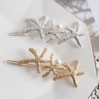Hair Slide, Zinc Alloy, with Plastic Pearl, Starfish, plated, fashion jewelry & for woman 