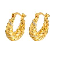 Stainless Steel Leverback Earring, Brass, Vacuum Ion Plating, fashion jewelry & micro pave cubic zirconia & for woman, golden 